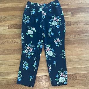 Blue floral elastic waist pants.